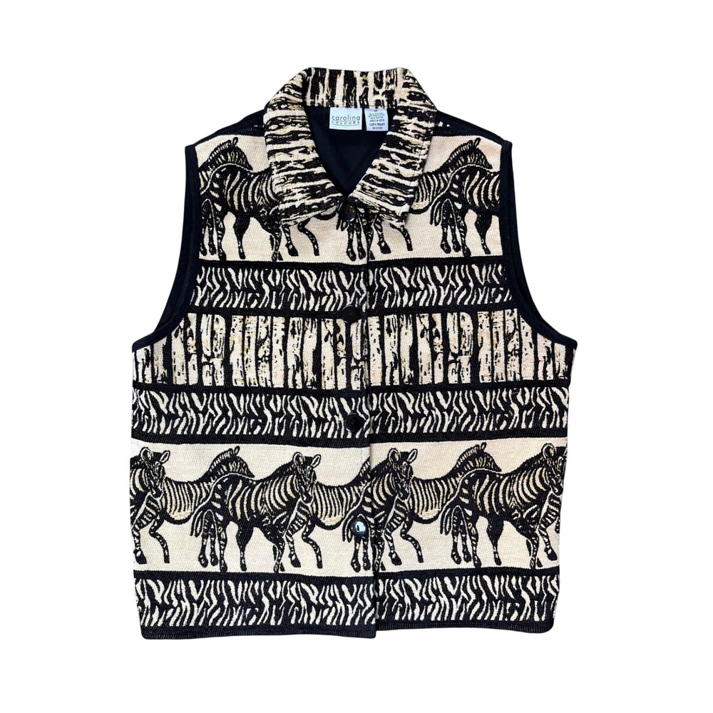 Carolina Colours Zebra Tapestry Corduroy‎ Back Vest Womens Medium Safari Animal